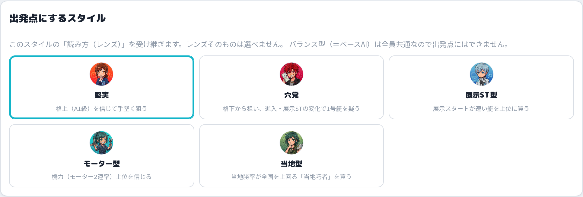 出発点にするスタイルを選ぶ画面
